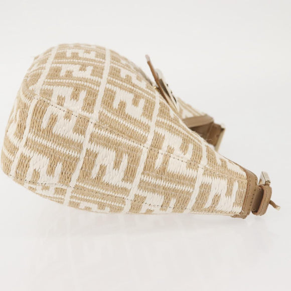 FENDI Zucca Canvas Shoulder Bag Straw Beige Gold Auth 142297