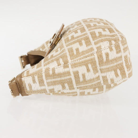 FENDI Zucca Canvas Shoulder Bag Straw Beige Gold Auth 142297
