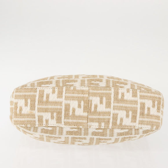 FENDI Zucca Canvas Shoulder Bag Straw Beige Gold Auth 142297