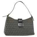 FENDI Zucchino Canvas Mamma Baguette Shoulder Bag Navy Silver Auth 142298-1
