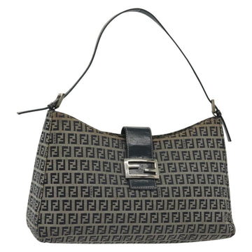 FENDI Zucchino Canvas Mamma Baguette Shoulder Bag Navy Silver Auth 142298