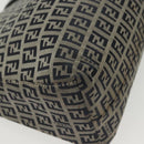 FENDI Zucchino Canvas Mamma Baguette Shoulder Bag Navy Silver Auth 142298-11