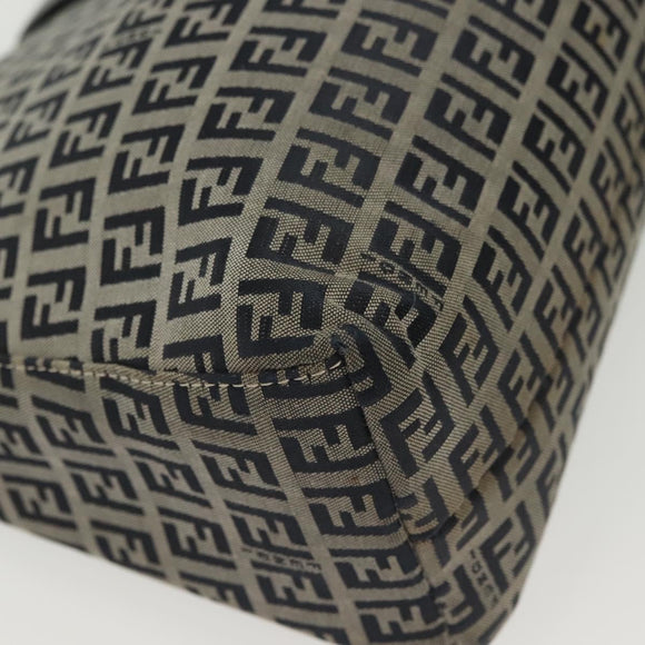 FENDI Zucchino Canvas Mamma Baguette Shoulder Bag Navy Silver Auth 142298