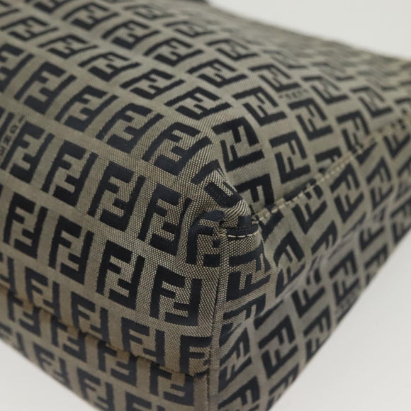 FENDI Zucchino Canvas Mamma Baguette Shoulder Bag Navy Silver Auth 142298