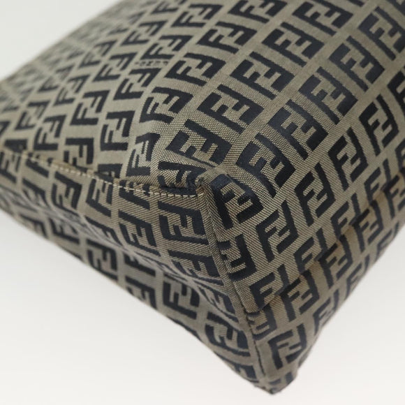 FENDI Zucchino Canvas Mamma Baguette Shoulder Bag Navy Silver Auth 142298