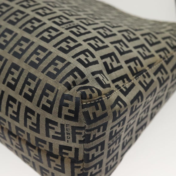 FENDI Zucchino Canvas Mamma Baguette Shoulder Bag Navy Silver Auth 142298