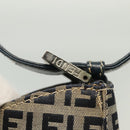 FENDI Zucchino Canvas Mamma Baguette Shoulder Bag Navy Silver Auth 142298-15