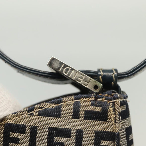 FENDI Zucchino Canvas Mamma Baguette Shoulder Bag Navy Silver Auth 142298