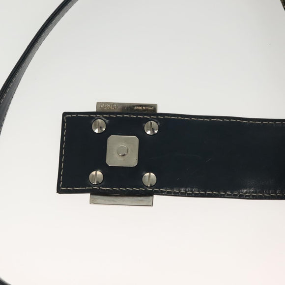 FENDI Zucchino Canvas Mamma Baguette Shoulder Bag Navy Silver Auth 142298