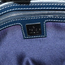 FENDI Zucchino Canvas Mamma Baguette Shoulder Bag Navy Silver Auth 142298-18