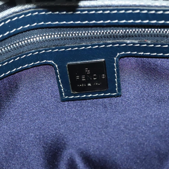FENDI Zucchino Canvas Mamma Baguette Shoulder Bag Navy Silver Auth 142298