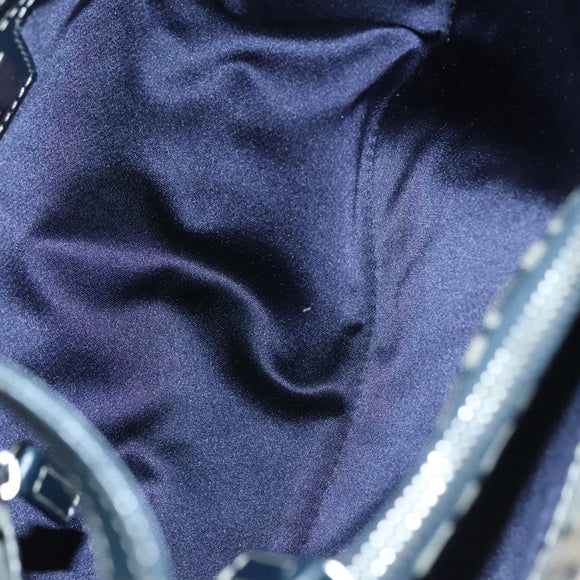 FENDI Zucchino Canvas Mamma Baguette Shoulder Bag Navy Silver Auth 142298