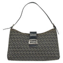 FENDI Zucchino Canvas Mamma Baguette Shoulder Bag Navy Silver Auth 142298-2