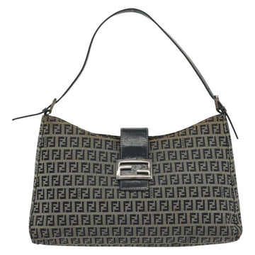 FENDI Zucchino Canvas Mamma Baguette Shoulder Bag Navy Silver Auth 142298 - 0