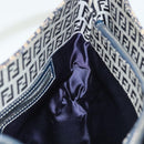 FENDI Zucchino Canvas Mamma Baguette Shoulder Bag Navy Silver Auth 142298-20
