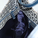 FENDI Zucchino Canvas Mamma Baguette Shoulder Bag Navy Silver Auth 142298-21