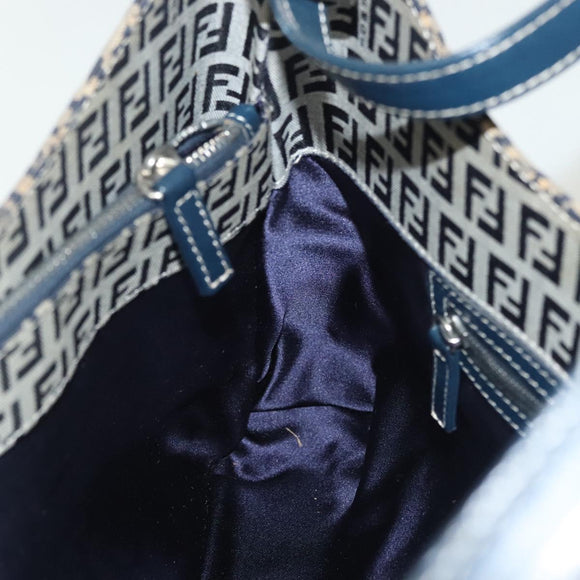 FENDI Zucchino Canvas Mamma Baguette Shoulder Bag Navy Silver Auth 142298