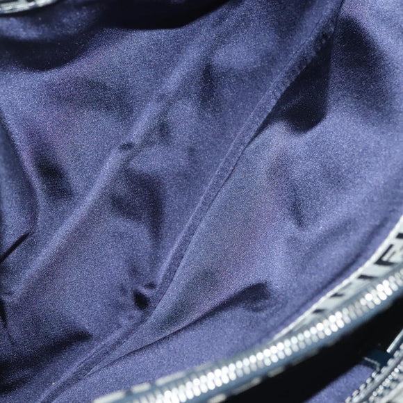 FENDI Zucchino Canvas Mamma Baguette Shoulder Bag Navy Silver Auth 142298