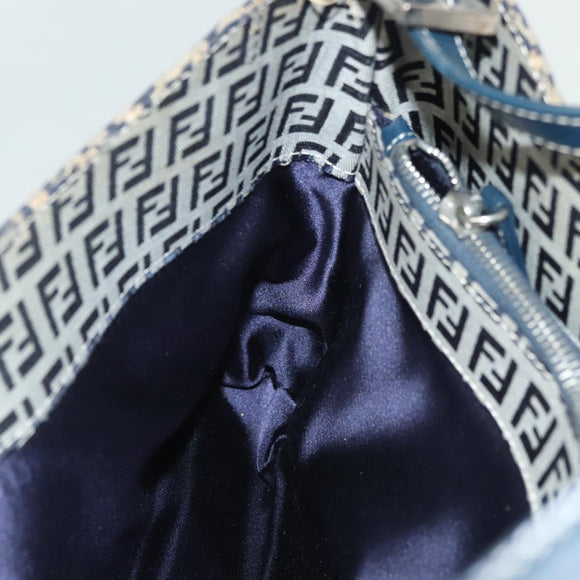 FENDI Zucchino Canvas Mamma Baguette Shoulder Bag Navy Silver Auth 142298