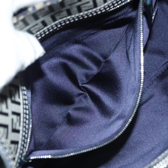 FENDI Zucchino Canvas Mamma Baguette Shoulder Bag Navy Silver Auth 142298