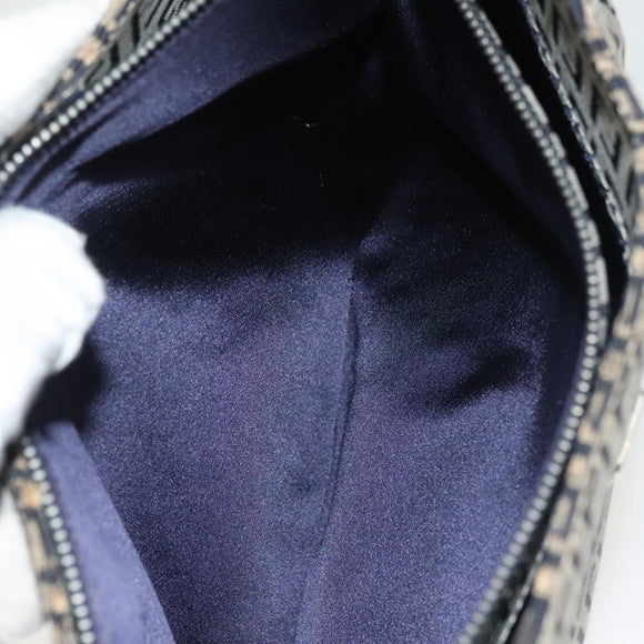 FENDI Zucchino Canvas Mamma Baguette Shoulder Bag Navy Silver Auth 142298