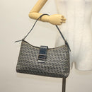 FENDI Zucchino Canvas Mamma Baguette Shoulder Bag Navy Silver Auth 142298-28