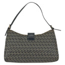 FENDI Zucchino Canvas Mamma Baguette Shoulder Bag Navy Silver Auth 142298-3