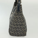 FENDI Zucchino Canvas Mamma Baguette Shoulder Bag Navy Silver Auth 142298-5