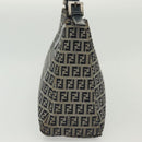 FENDI Zucchino Canvas Mamma Baguette Shoulder Bag Navy Silver Auth 142298-6