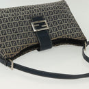 FENDI Zucchino Canvas Mamma Baguette Shoulder Bag Navy Silver Auth 142298-7