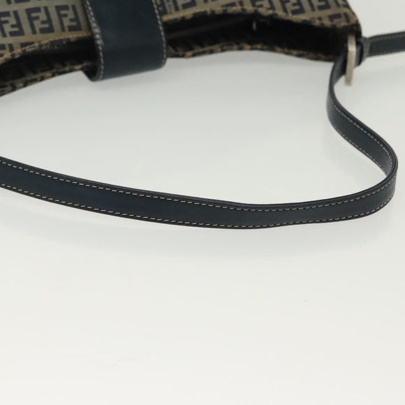FENDI Zucchino Canvas Mamma Baguette Shoulder Bag Navy Silver Auth 142298