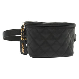 CHANEL Matelasse Waist Bag Caviar Skin Black Gold CC Auth 142308