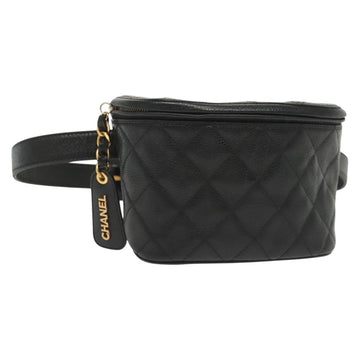 CHANEL Matelasse Waist Bag Caviar Skin Black Gold CC Auth 142308