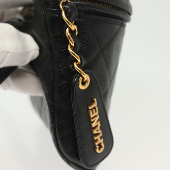 CHANEL Matelasse Waist Bag Caviar Skin Black Gold CC Auth 142308