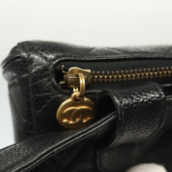 CHANEL Matelasse Waist Bag Caviar Skin Black Gold CC Auth 142308
