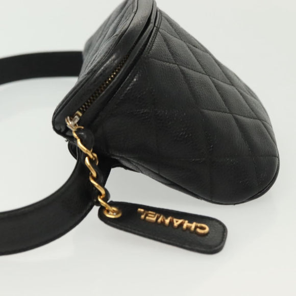CHANEL Matelasse Waist Bag Caviar Skin Black Gold CC Auth 142308