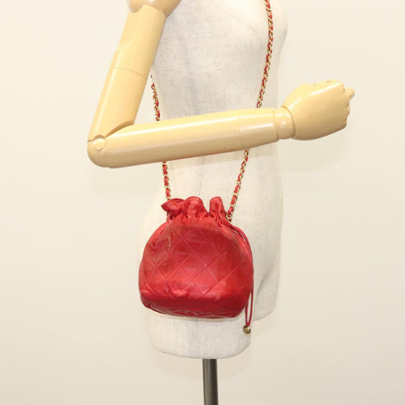 CHANEL Matelasse Chain Shoulder Bag Leather Red Gold CC Auth 142310