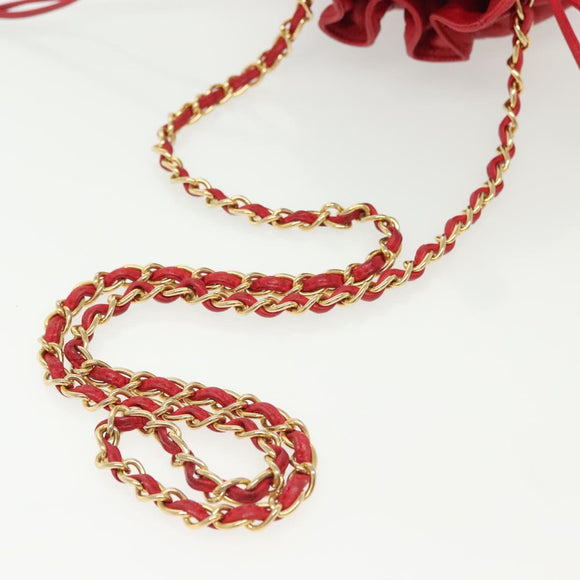 CHANEL Matelasse Chain Shoulder Bag Leather Red Gold CC Auth 142310