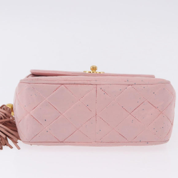 CHANEL Ketten-Diana-Schultertasche Leder Rosa Gold CC Auth 142311