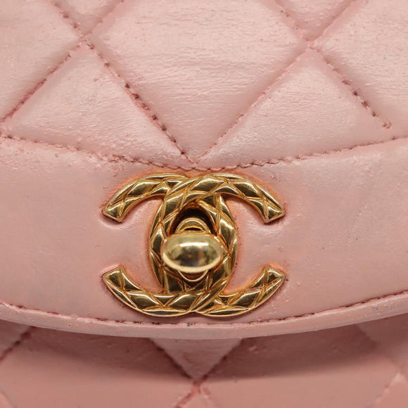 CHANEL Chain Diana Shoulder Bag Leather Pink Gold CC Auth 142311