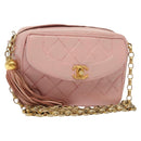 CHANEL Chain Diana Shoulder Bag Leather Pink Gold CC Auth 142311-1