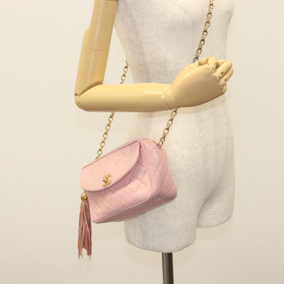 CHANEL Chain Diana Shoulder Bag Leather Pink Gold CC Auth 142311