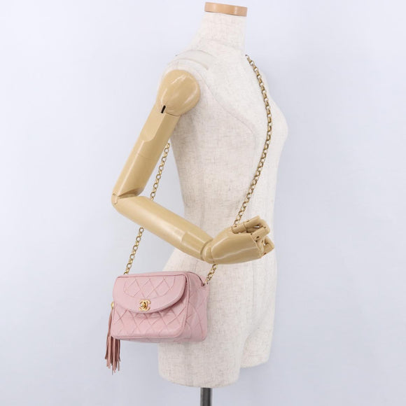 CHANEL Ketten-Diana-Schultertasche Leder Rosa Gold CC Auth 142311