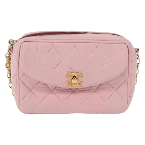 CHANEL Ketten-Diana-Schultertasche Leder Rosa Gold CC Auth 142311