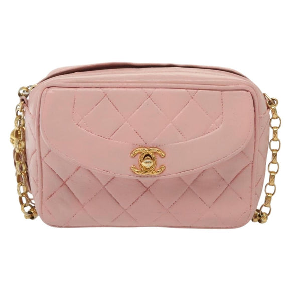 CHANEL Chain Diana Shoulder Bag Leather Pink Gold CC Auth 142311
