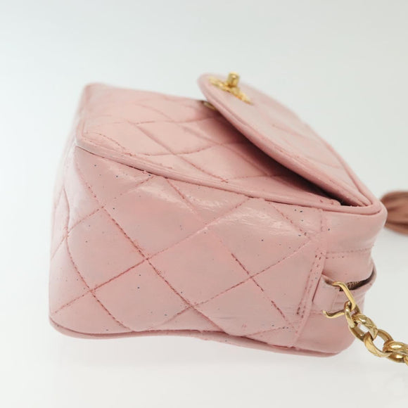 CHANEL Chain Diana Shoulder Bag Leather Pink Gold CC Auth 142311