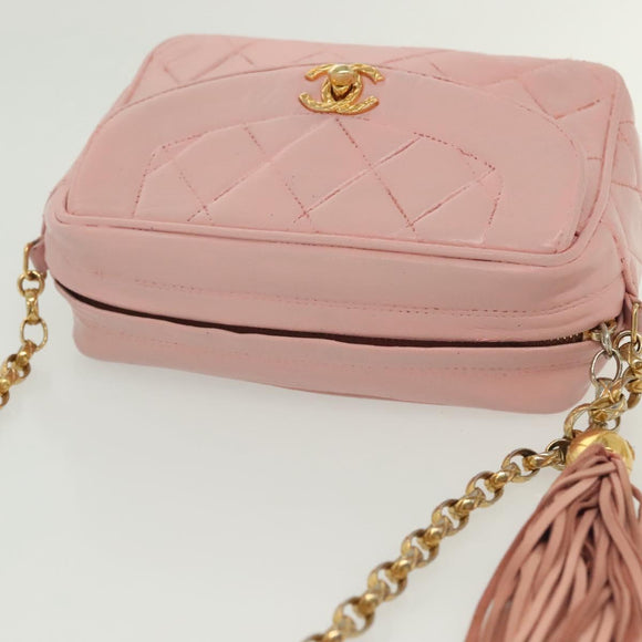 CHANEL Chain Diana Shoulder Bag Leather Pink Gold CC Auth 142311