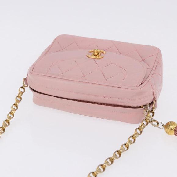 CHANEL Ketten-Diana-Schultertasche Leder Rosa Gold CC Auth 142311