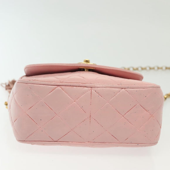 CHANEL Chain Diana Shoulder Bag Leather Pink Gold CC Auth 142311