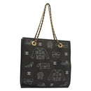CHANEL Chain Tote Bag Canvas Black Gold CC Auth 142312-1